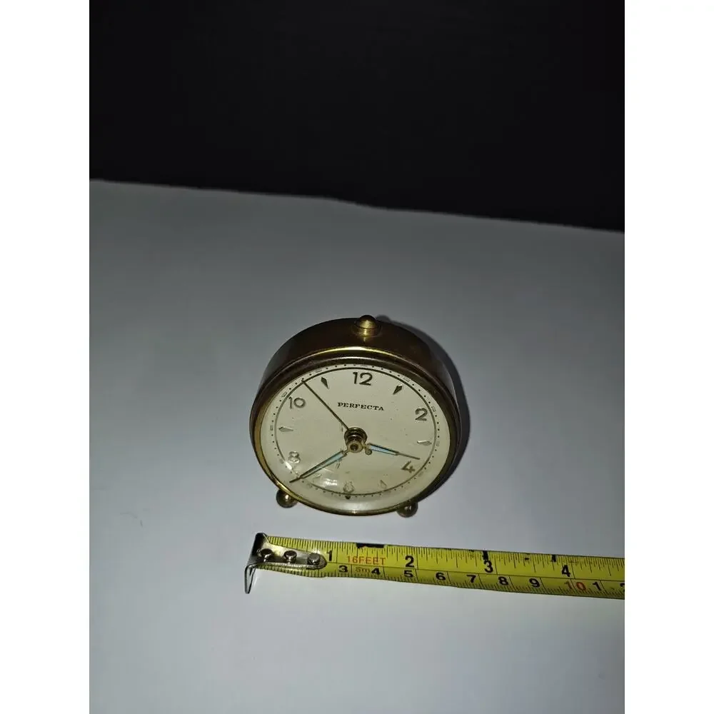 Vintage MCM Perfecta Wind-Up Alarm Desk Clock Glowing Hands West Germany